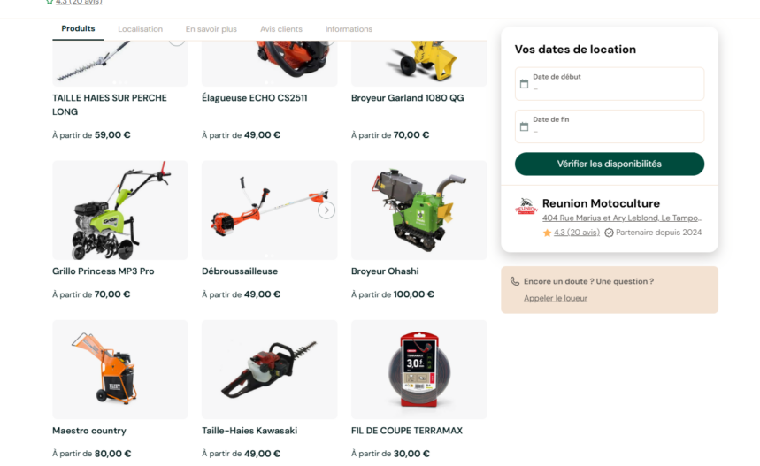Représentation du site de location